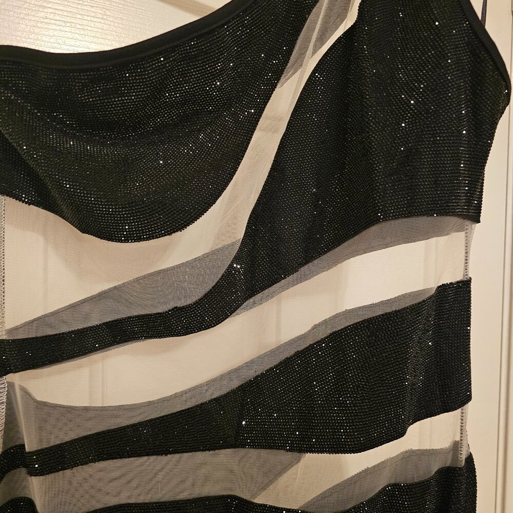 Rhinestone & Sheer Cocktail Dress - Picture 5 of 9